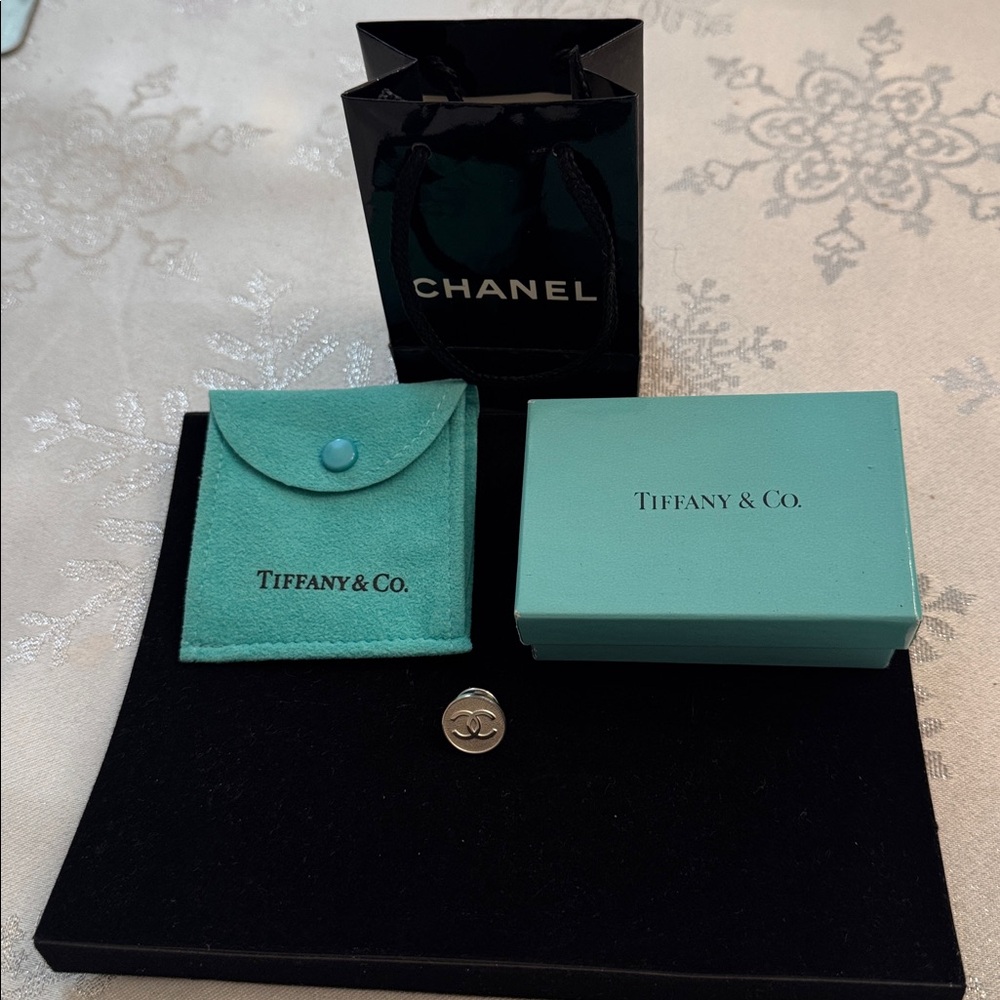 CHANEL Lapel Pin by Tiffany, 925 Silver, Raised CC Logo-RARE